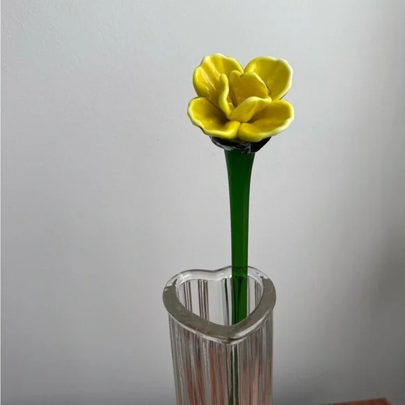 2 Murano Blown Glass 12” Flowers Yellow Green Vintage Decor - Picture 4 of 16